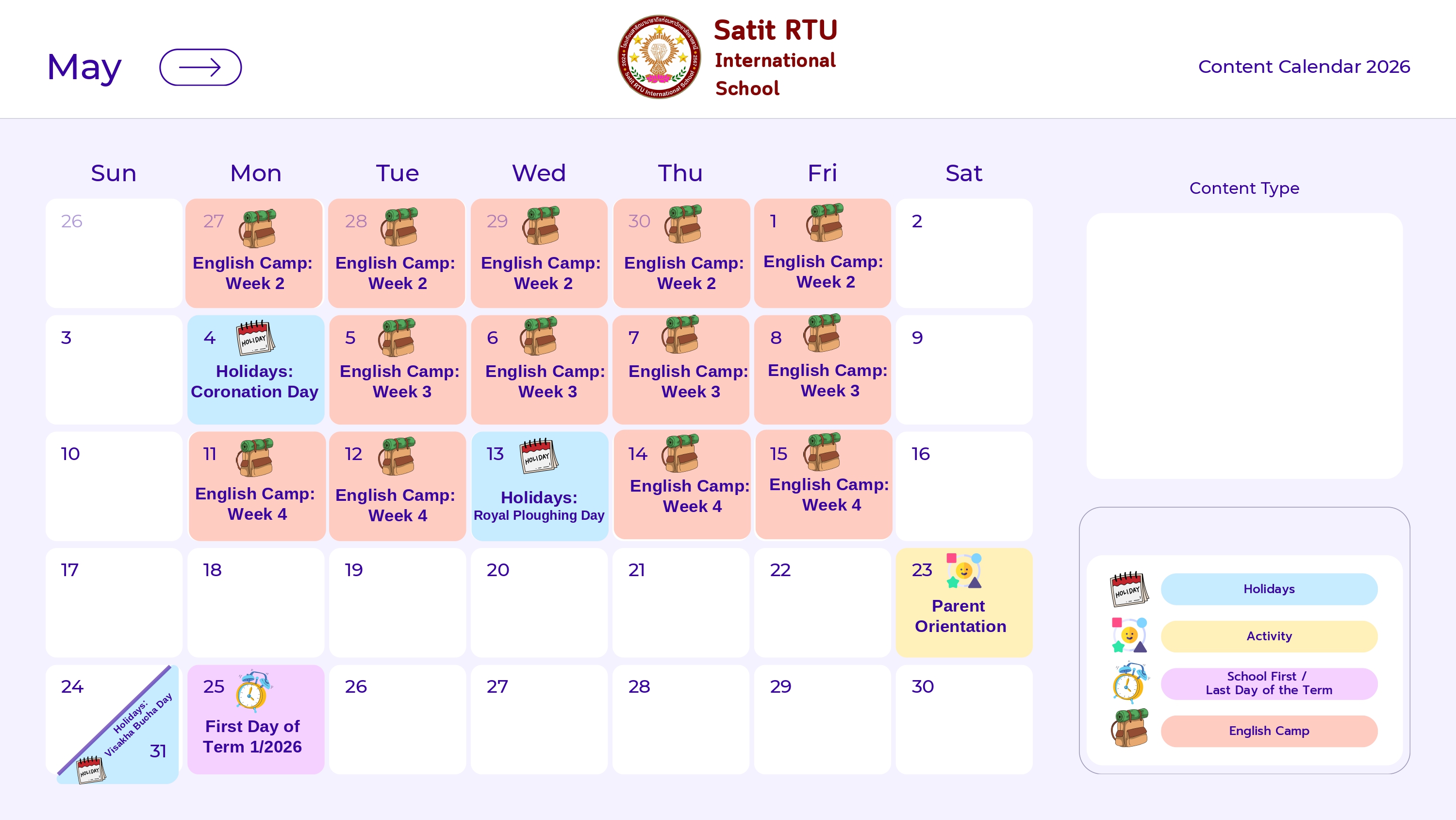 2026 Satit RTU Content Plan Calendar page 0001